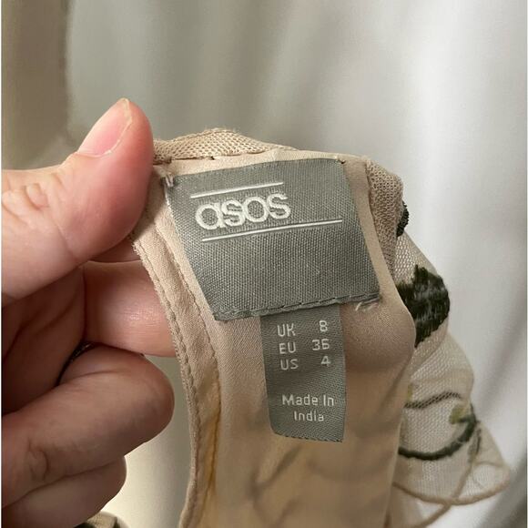 Asos Floral Vine Fairy Garden Embroidered Sequin Mesh Sheer Maxi Dress Size 4 - Picture 5 of 6